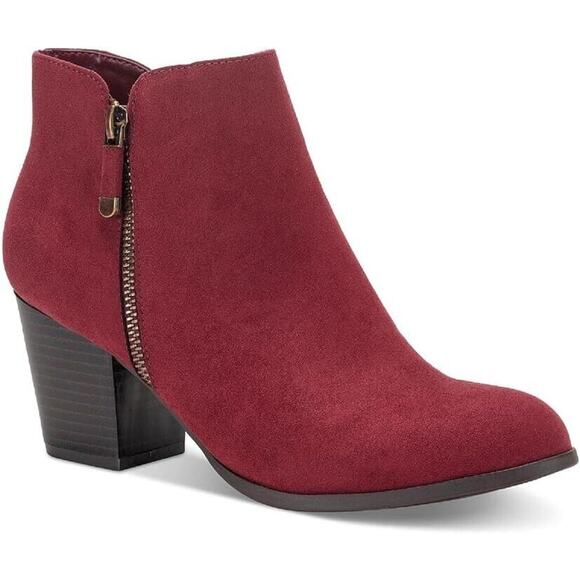 Style & Co. Womens Masrinaaf Suede Block Heel Booties Red 6 Medium (B,M) - Picture 1 of 3